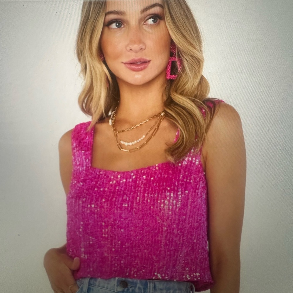Pink Sequin Sleeveless Top